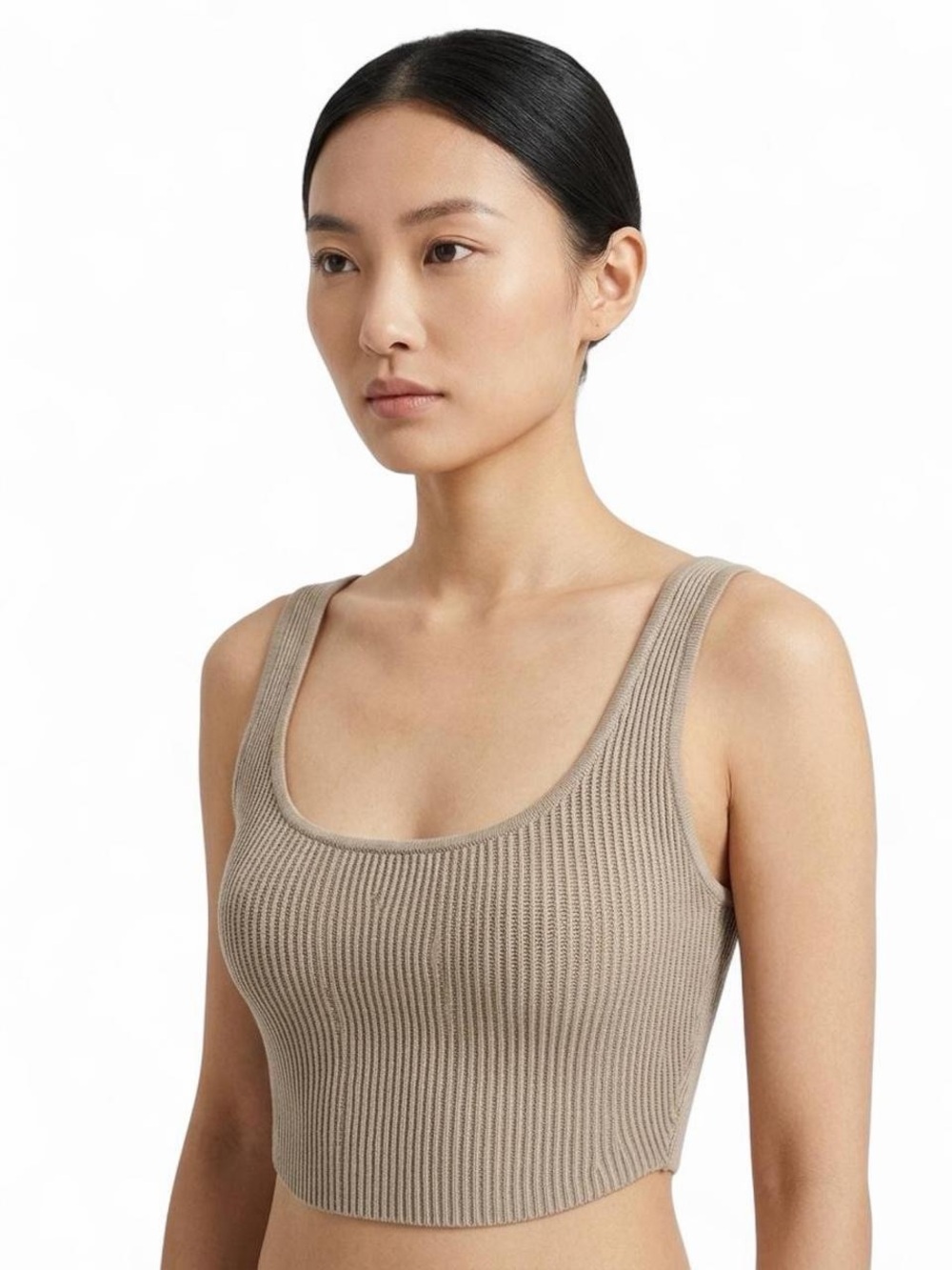 Aritzia Babaton Taupe Ribbed Knit Crop Tank Top XXS Minimalist